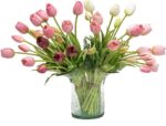 40Pcs Artificial Tulips Flowers, Soft Touch Realistic Latex Tulips Bouquet for Home Office Wedding Party Garden Decor, Fake Flowers for Dining Table Living Room Spring(Light Purple Set)