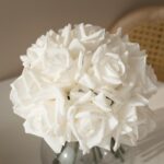 Artificial Roses Single Stem 10pcs Fake Silk Flower Arrangement Bouquet for Home Party Wedding Decoration(White)