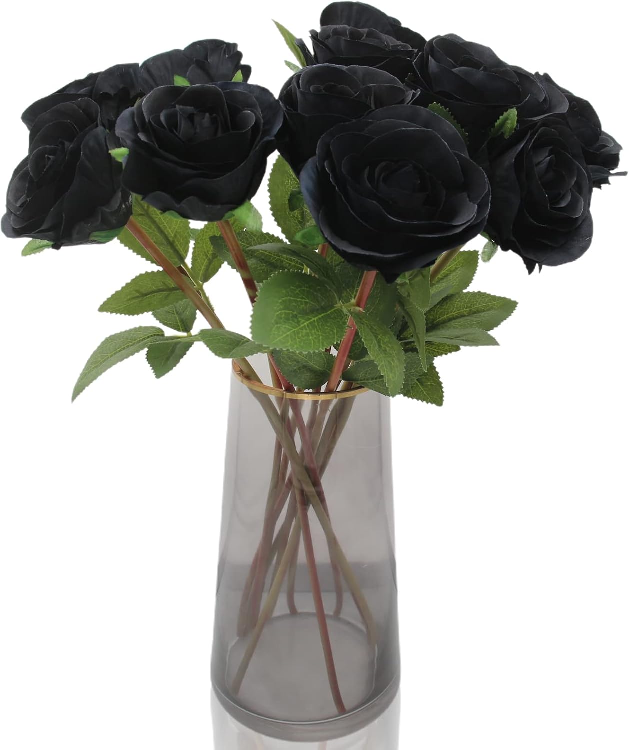 61Vsk5JUPbL._AC_SL1500_.jpg Black Artificial Roses for Flower Arrangement, 12 Pcs Silk Black Roses Bouquet for Halloween Home Decoration, Faux Black Roses for Halloween and Gothic Decoration - Image 1