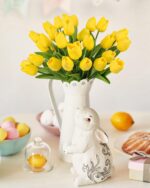 Yellow Artificial Tulip Flowers - 13.7" 30PCS Real Touch Fake PU Tulips Bouquet Faux Flowers for Floral Arrangements Table Centerpieces Kitchen Indoor Home Mothers Day Decorations - Image 2