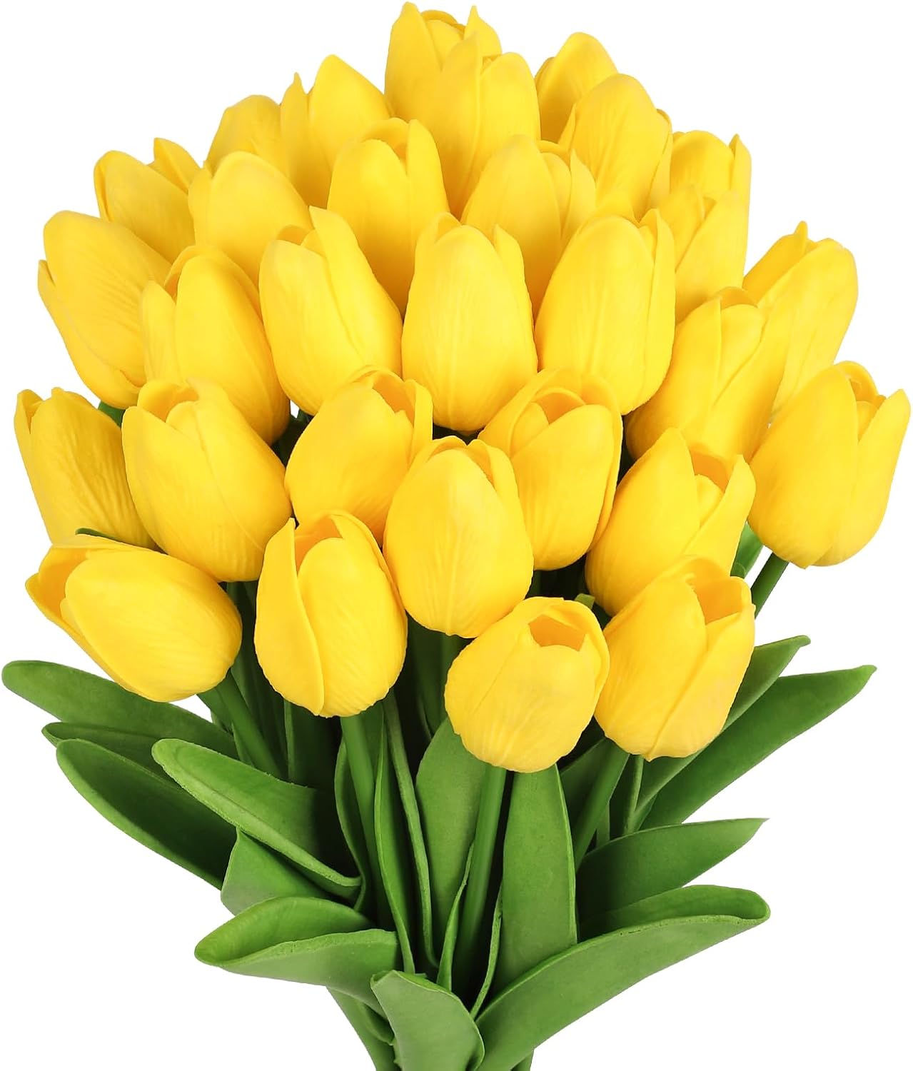61sQ9ldkpZL._AC_SL1500_.jpg Yellow Artificial Tulip Flowers - 13.7" 30PCS Real Touch Fake PU Tulips Bouquet Faux Flowers for Floral Arrangements Table Centerpieces Kitchen Indoor Home Mothers Day Decorations - Image 1