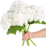 4Pcs White Hydrangea Artificial Flowers, 22.5In Latex Faux Real Touch Large Hydrangea Flowers with Long Stems & Leaves for Home Office Decor Wedding Party Arrangements(White)