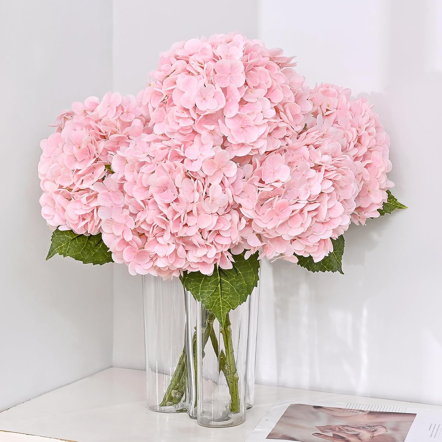 715uyRwjPoL._AC_SL1500_.jpg MARTINE MALL 3Pcs 21in Hydrangea Artificial Flowers, Latex Real Touch Hydrangeas Lifelike Large Hydrangea Flowers for Home Decor Party Arrangements Wedding Bouquets Centerpieces (Light Pink) - Image 1