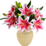 6Pcs Tiger Lily Artificial Flowers Real Touch Fake Lilies with Stems Faux Lilies Bouquet for Wedding Floral Arrangements Easter Home Table Centerpiece Office Decor(Pink