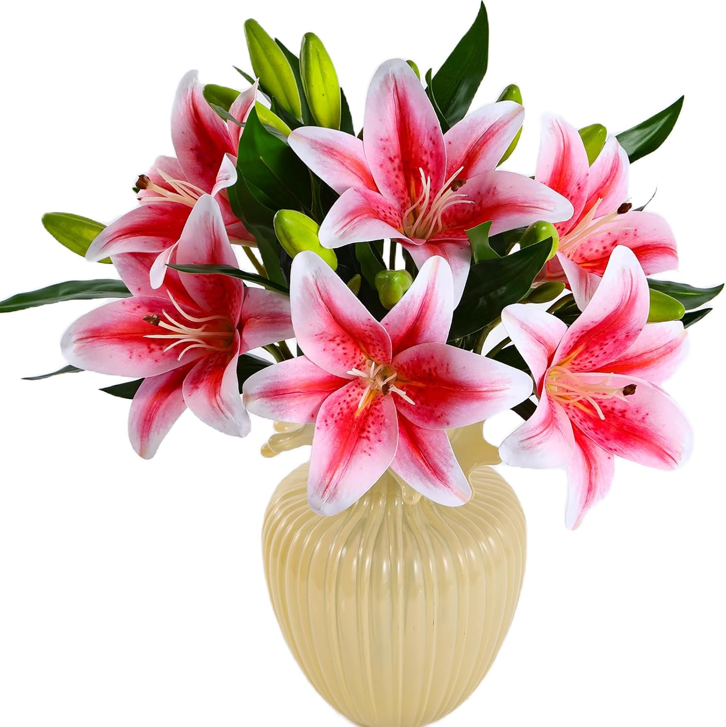 71GsSeZdnML._AC_SL1500_.jpg 6Pcs Tiger Lily Artificial Flowers Real Touch Fake Lilies with Stems Faux Lilies Bouquet for Wedding Floral Arrangements Easter Home Table Centerpiece Office Decor(Pink - Image 1