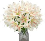 2Pack Artificial Lily Flowers, Faux Tiger Lily Bouquets with 10 Heads per Stem (2 Stems, 20 Heads Total), Pink White Blooms, 17.7in Silk Lilies for Home Hotel Decor