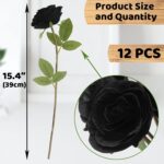 Black Artificial Roses for Flower Arrangement, 12 Pcs Silk Black Roses Bouquet for Halloween Home Decoration, Faux Black Roses for Halloween and Gothic Decoration - Image 2