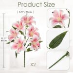 6 Heads Pink Artifical Lily Flowers 2Pcs Easter Lily Artificial Flowers Faux Stargazer Lilies Flower Arrangement Bouquets Fake Lilies Stem for Indoor Home Decor Table Office Party Decoration - Image 2