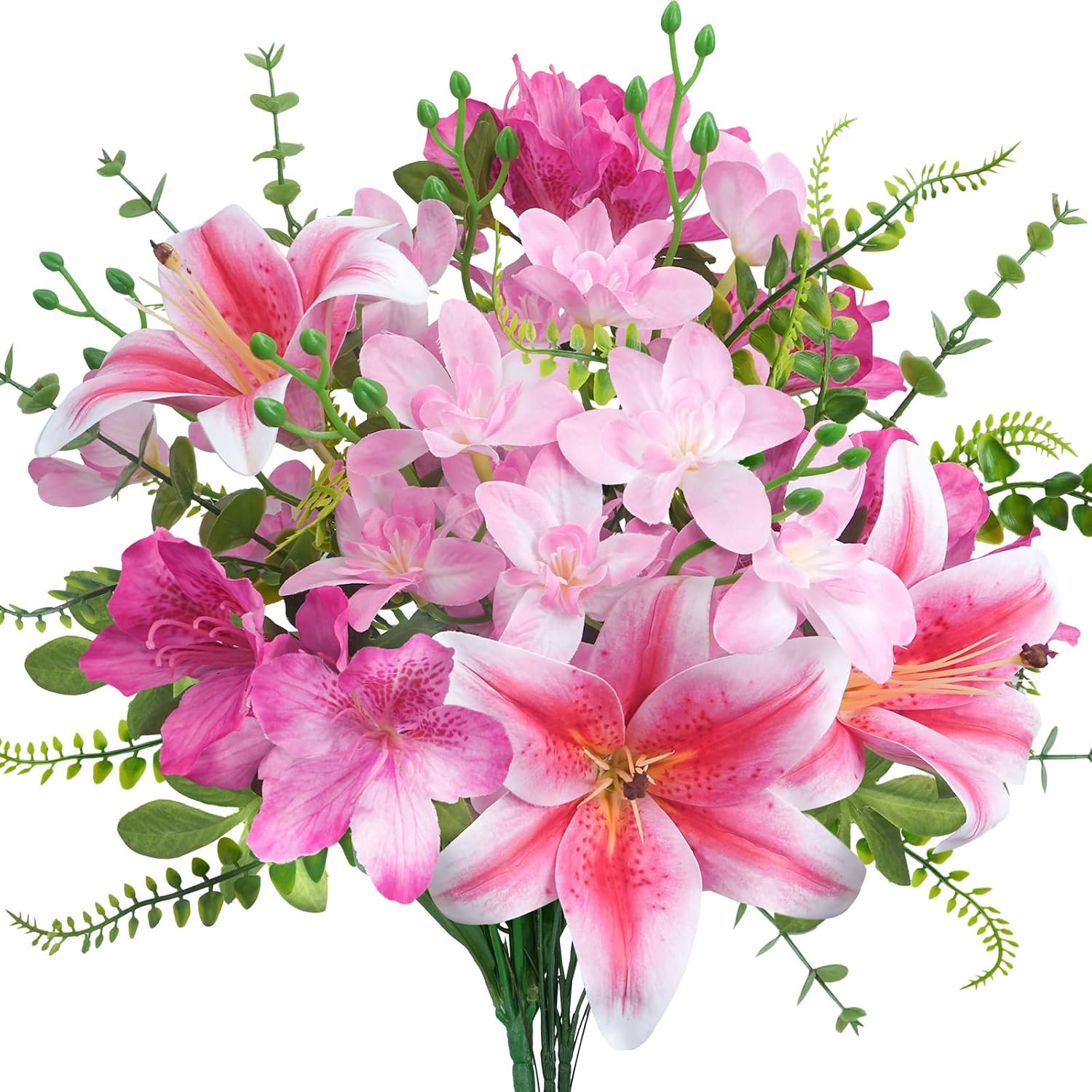 71dylV3XdL._AC_SL1500_.jpg 10 Pcs 18.5" Pink Fake Lilies Silk Easter Lily Artificial Flowers Pink Flower Bouquet Fake Spring Flowers Summer Floral Arrangements for Home Kitchen Wedding Table Centerpieces Decorations - Image 1