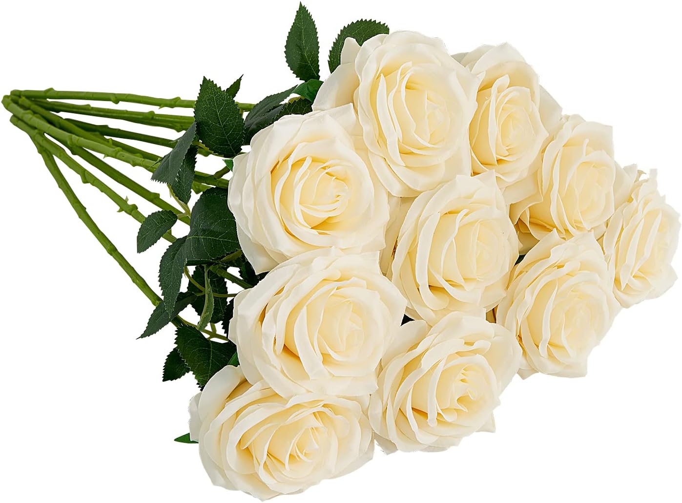 71fN-IAW1VL._AC_SL1500_.jpg Artificial Rose 10pcs Open Flower Bouquet Faux Rose Stems for Wedding Arrangement, Bridal Bouquet, Centerpiece, Fake Faux Silk Flowers (Ivory) - Image 1