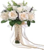Wedding Bouquets Large for Bride Bridesmaid,White Champagne Artificial Roses Flowers for Wedding Church Decoration (9.5in)