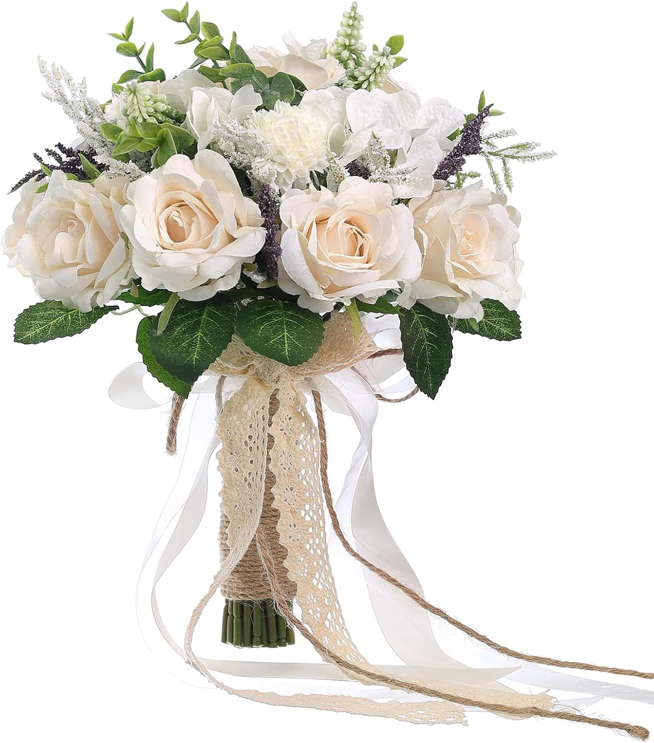 71pLLoqARWL._AC_SL1500_.jpg Wedding Bouquets Large for Bride Bridesmaid,White Champagne Artificial Roses Flowers for Wedding Church Decoration (9.5in) - Image 1