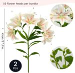 2Pack Artificial Lily Flowers, Faux Tiger Lily Bouquets with 10 Heads per Stem (2 Stems, 20 Heads Total), Pink White Blooms, 17.7in Silk Lilies for Home Hotel Decor - Image 2