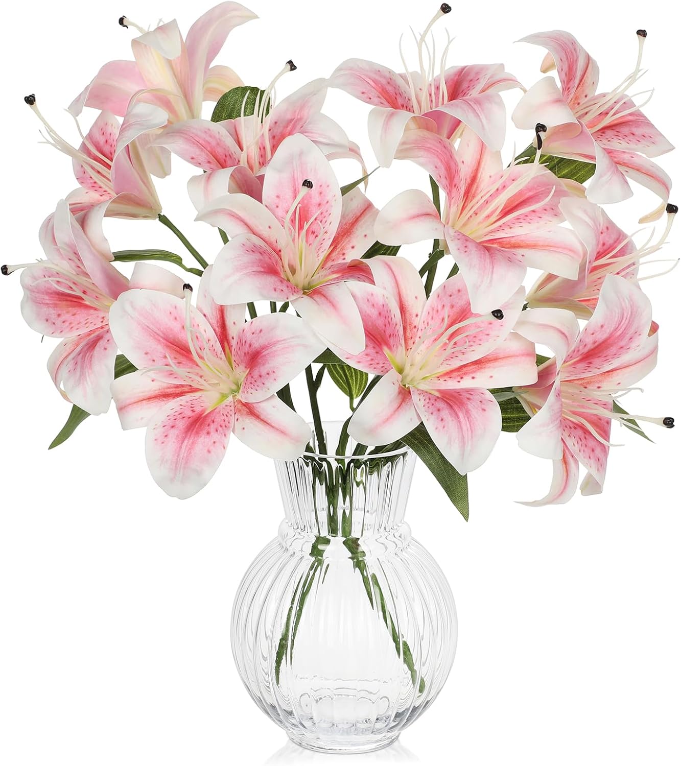 71t85wJ5j3L._AC_SL1500_.jpg 6 Heads Pink Artifical Lily Flowers 2Pcs Easter Lily Artificial Flowers Faux Stargazer Lilies Flower Arrangement Bouquets Fake Lilies Stem for Indoor Home Decor Table Office Party Decoration - Image 1