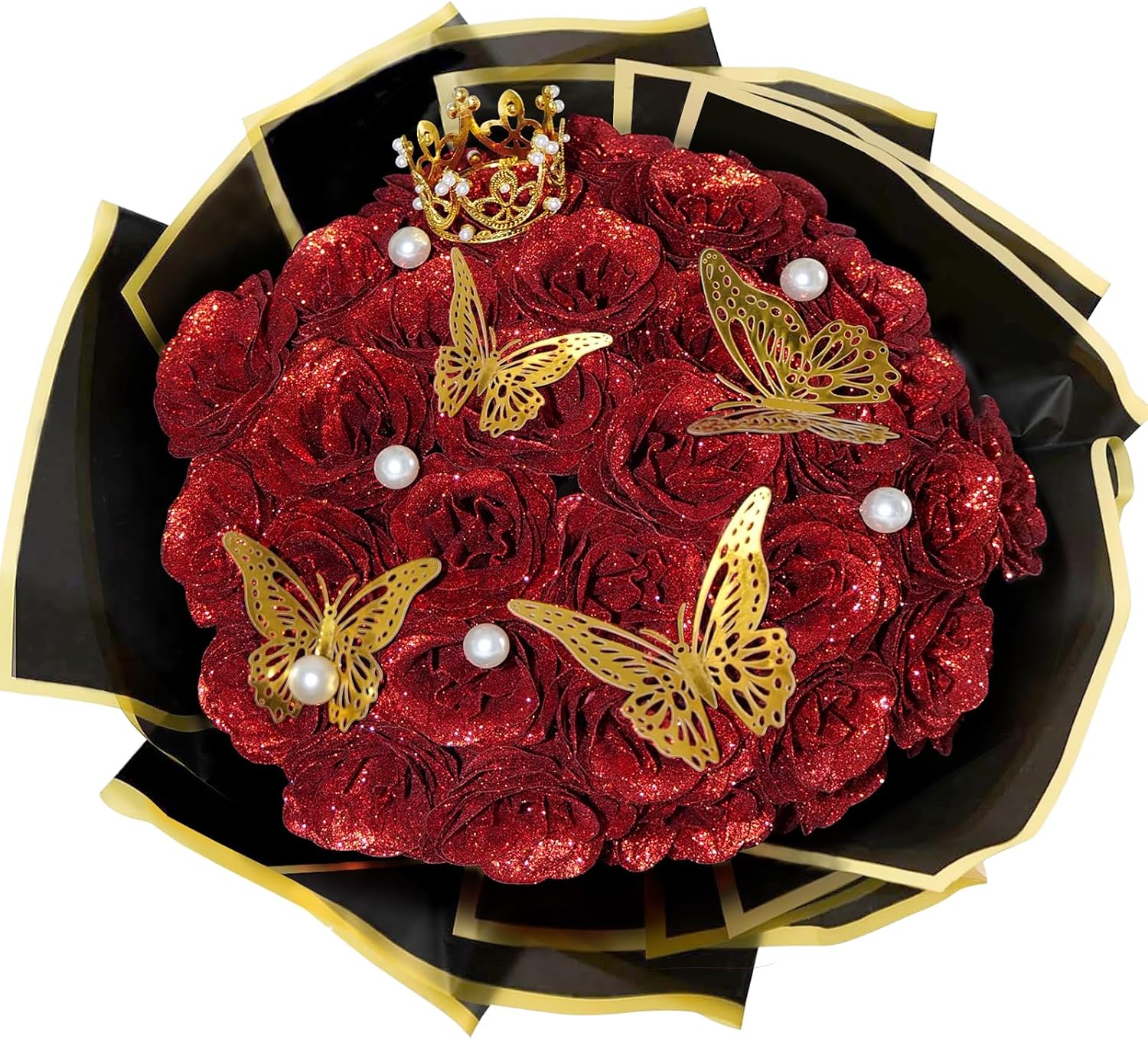 81ZGpRXQnXL._AC_SL1500_.jpg Red Glitter Roses Bouquet, 24 Pcs Shiny Glitter Flowers Bouquet, Everlasting Artificial Roses Bouquet for Mothers Day, Birthday, Anniversary, Wedding, Engagement, Christmas - Image 1