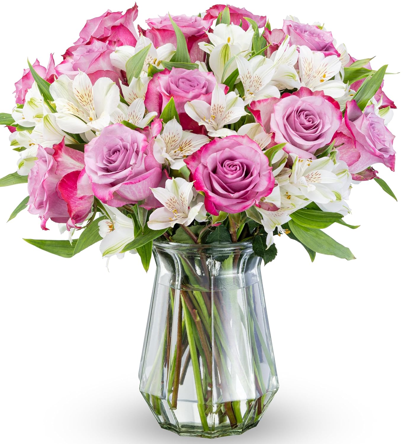81nIMjO7rUL._SL1500_.jpg Delightful Roses & Alstroemeria (Glass Vase Included) - Fresh Flowers - Gift for Graduation, Birthday, Anniversary, Sympathy, Get Well, Congratulations - Image 1
